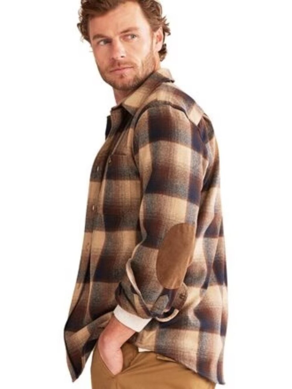 NWOT!  Pendleton 100% Wool  MEN'S PLAID ELBOW-PATCH TRAIL SHIRT- Men's Size XL - Picture 6 of 14
